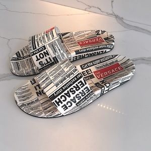 Versace white newspaper sandals